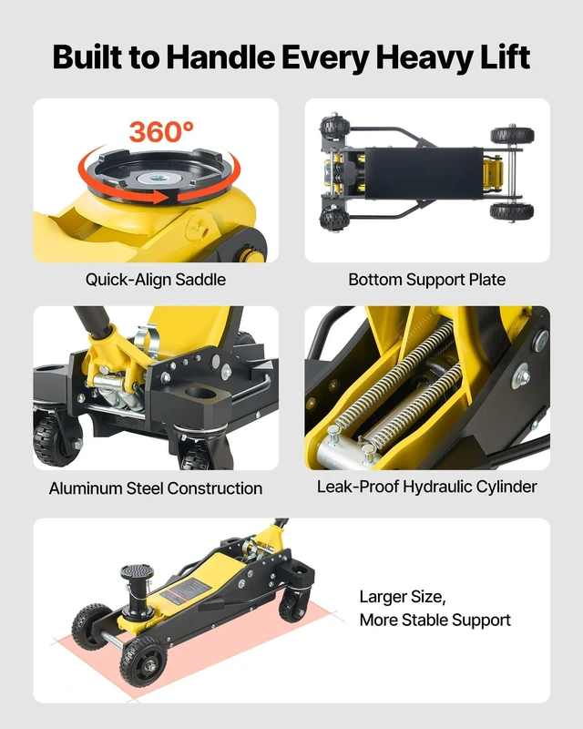 Alt view image 7 of 8 - VEVOR Floor Jack, 3 Ton (6614 lbs) Capacity, Aluminum & Steel Racing Floor Jack with Dual Pistons Quick Lift Pump & Extension Post, Hydraulic Trolley Car Lift for SUV Pickup, Lifting Range 5.9"-29.3"
