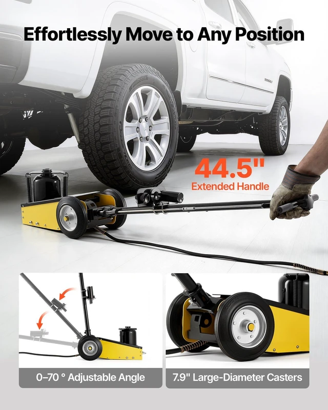 Alt view image 6 of 8 - VEVOR Floor Jack, 22 Ton (48501 lbs) Capacity, Steel Racing Floor Jack with Single Piston Quick Lift Pump & Extension Posts, Air Hydraulic Trolley Car Lift for SUVs, Pickups, Lifting Range 10.4"-21.3"