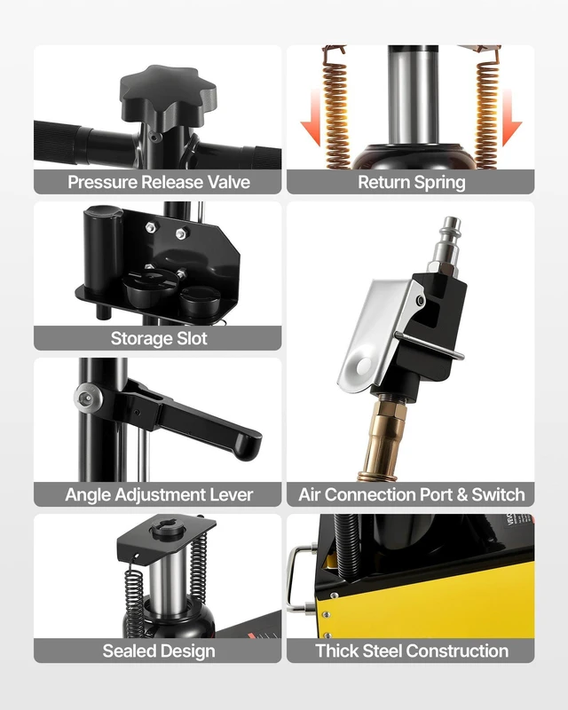 Alt view image 7 of 8 - VEVOR Floor Jack, 22 Ton (48501 lbs) Capacity, Steel Racing Floor Jack with Single Piston Quick Lift Pump & Extension Posts, Air Hydraulic Trolley Car Lift for SUVs, Pickups, Lifting Range 10.4"-21.3"