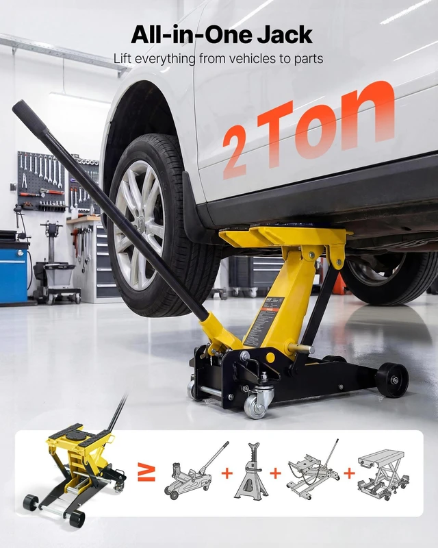 Alt view image 2 of 8 - VEVOR Low Profile Floor Jack, 2 Ton (4409 lbs) Capacity, Steel Racing Floor Jack with Single Piston Quick Lift Pump, Hydraulic Trolley Car Lift for Cars, Motorcycles, ATVs, Lifting Range 5.7"-17"