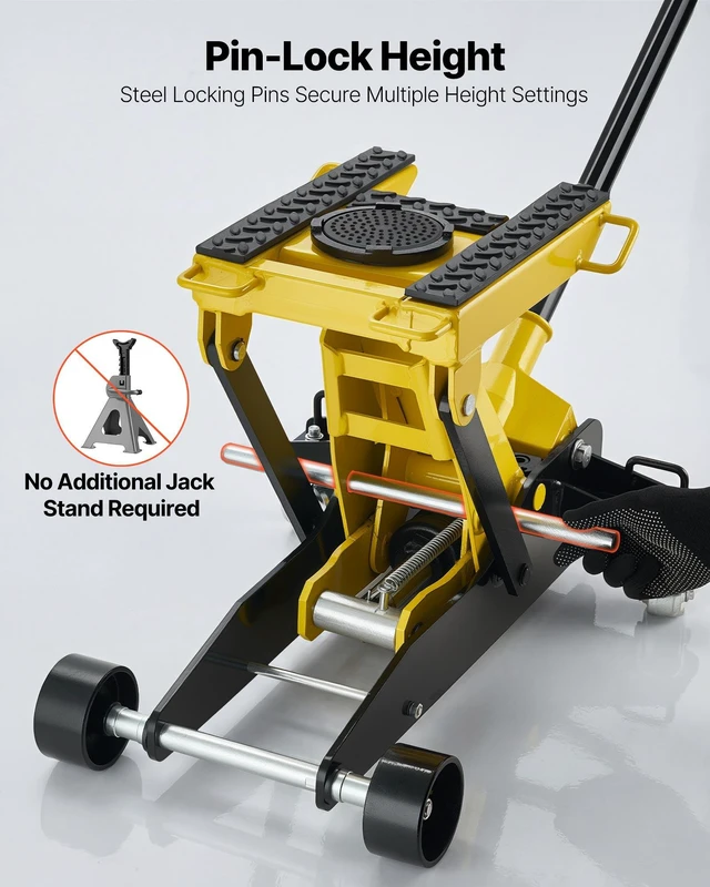Alt view image 5 of 8 - VEVOR Low Profile Floor Jack, 2 Ton (4409 lbs) Capacity, Steel Racing Floor Jack with Single Piston Quick Lift Pump, Hydraulic Trolley Car Lift for Cars, Motorcycles, ATVs, Lifting Range 5.7"-17"