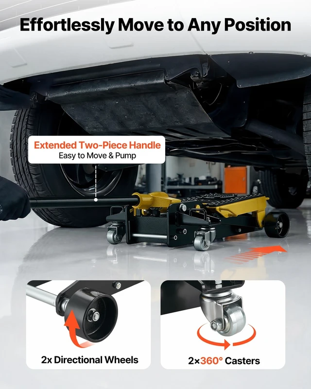 Alt view image 6 of 8 - VEVOR Low Profile Floor Jack, 2 Ton (4409 lbs) Capacity, Steel Racing Floor Jack with Single Piston Quick Lift Pump, Hydraulic Trolley Car Lift for Cars, Motorcycles, ATVs, Lifting Range 5.7"-17"