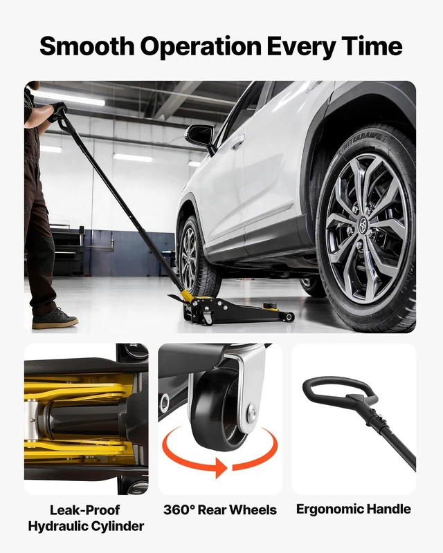 Alt view image 7 of 8 - VEVOR Low Profile Floor Jack, 3 Ton (6614 lbs) Capacity, Steel Racing Floor Jack with Dual Pistons Quick Lift Pump & SUV Adapter, Hydraulic Trolley Car Lift for Sports Cars, Lifting Range 2.95"-19.7"