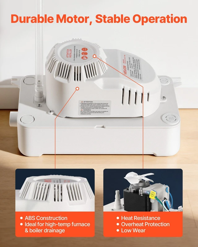 Alt view image 5 of 8 - VEVOR Condensate Pump, 1/12 HP, 90 GPH, 20 ft Lift, 115V Automatic AC Condensation Removal Pump with Safety Switch 20 ft Tubing, for Air Conditioner, Dehumidifier, HVAC, Furnace, Ice Maker Water Drain