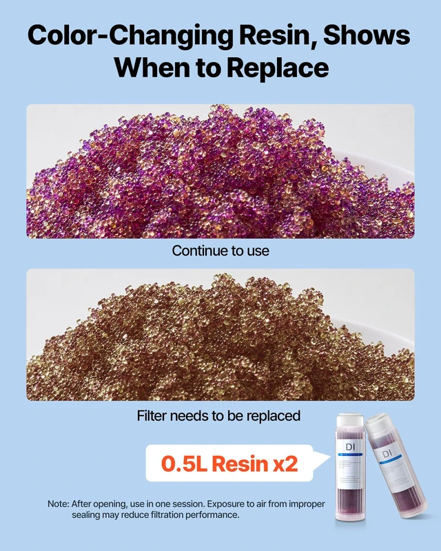Alt view image 2 of 8 - VEVOR Deionized Filter for Spotless Car Wash System, 2 x 0.5L Color Changing DI Resin Filter Replacement - Compatible with PRS-101XC Deionized Water System for Cars RVs Windows