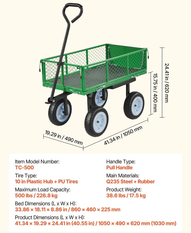 Alt view image 7 of 8 - VEVOR Garden Cart with Seat, 500 LBS, Rolling Steel Garden Work Seat with Wheels, Heavy Duty Gardening Stool, with Tool Tray & Adjustable Handle, Outdoor Yard Wagon, for Lawn, Patio, Backyard, Green
