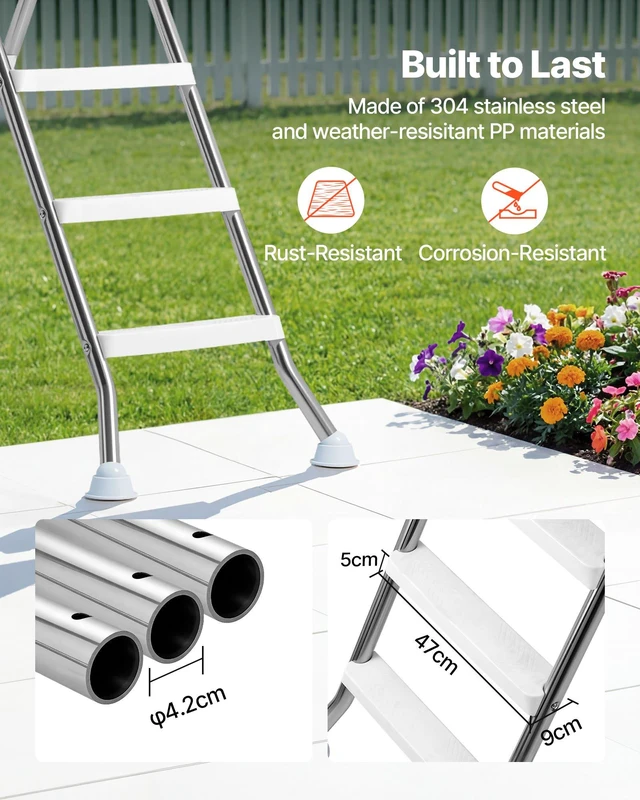 Alt view image 4 of 8 - VEVOR Above Ground Pool Ladder, Stainless Steel A-Frame Swimming Pool Stairs for 49.2 in High Wall, 330 lbs Capacity Heavy Duty Entry/Exit Steps with Secure Non-Slip 4 Steps and Platform, Silver