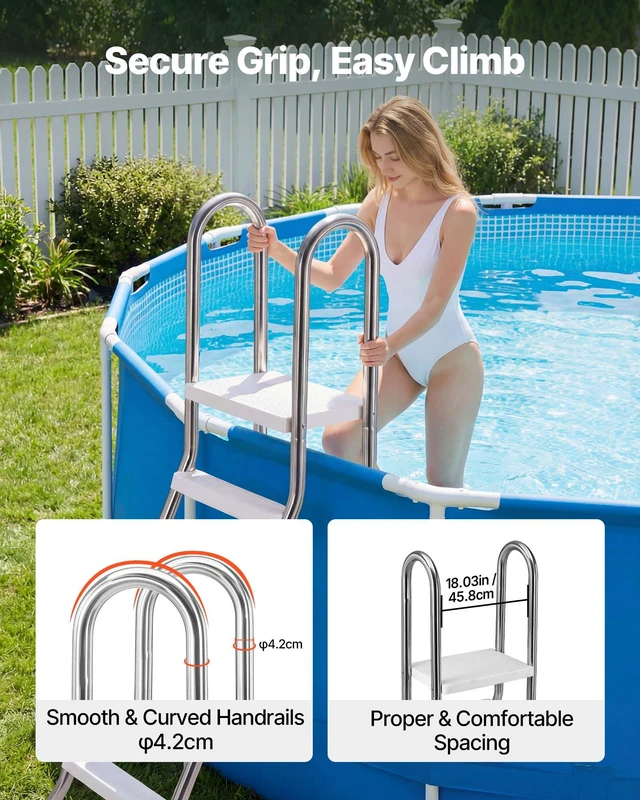 Alt view image 5 of 8 - VEVOR Above Ground Pool Ladder, Stainless Steel A-Frame Swimming Pool Stairs for 49.2 in High Wall, 330 lbs Capacity Heavy Duty Entry/Exit Steps with Secure Non-Slip 4 Steps and Platform, Silver