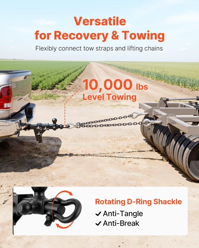 Alt view image 3 of 8 - VEVOR Trailer Hitch Tri Ball Mount with D Shackle, Fit 2 Inch Receiver, 1-7/8 Inch, 2 Inch and 2-5/16 Inch Balls, 10000 lbs GTW, 6 Inch Drop, Towing Hitch for RVs, Off-Road Vehicles and Trucks