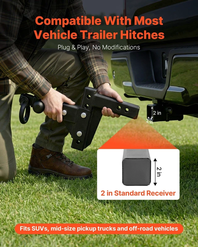 Alt view image 4 of 8 - VEVOR Trailer Hitch Tri Ball Mount with D Shackle, Fit 2 Inch Receiver, 1-7/8 Inch, 2 Inch and 2-5/16 Inch Balls, 10000 lbs GTW, 6 Inch Drop, Towing Hitch for RVs, Off-Road Vehicles and Trucks