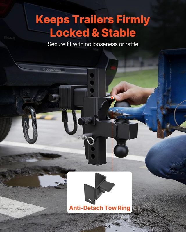 Alt view image 5 of 8 - VEVOR Adjustable Trailer Hitch, Fit 2.5 Inch Receiver, Trailer Hitch Mount with 2 Inch & 2-5/16 Inch Balls, 21000 lbs GTW, 9 Inch Drop, Towing Ball Mounts for RVs, Off-Road Vehicles and Trucks, Black