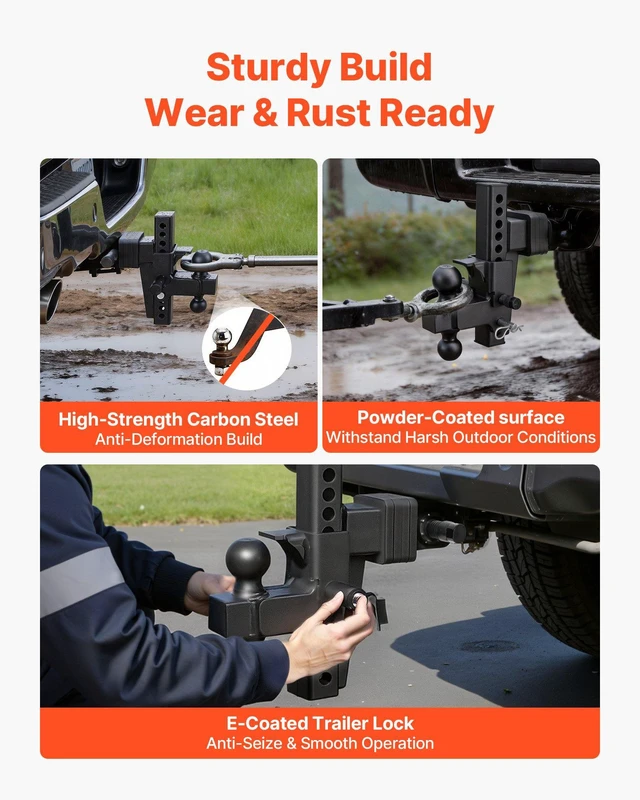 Alt view image 6 of 8 - VEVOR Adjustable Trailer Hitch, Fit 2.5 Inch Receiver, Trailer Hitch Mount with 2 Inch & 2-5/16 Inch Balls, 21000 lbs GTW, 9 Inch Drop, Towing Ball Mounts for RVs, Off-Road Vehicles and Trucks, Black