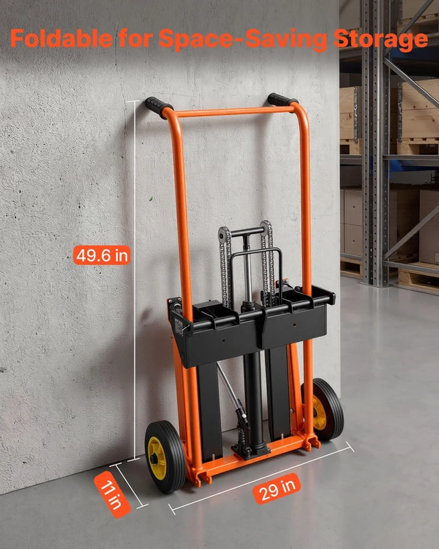Alt view image 6 of 8 - VEVOR Hydraulic Material Lift Winch Stacker, 450 lbs Load Capacity, Pallet Truck Dolly with Fork Lift Table, 39.4 Inches Max Lifting Height, Foldable & Portable Pallet Jack Table Cart, Orange & Black