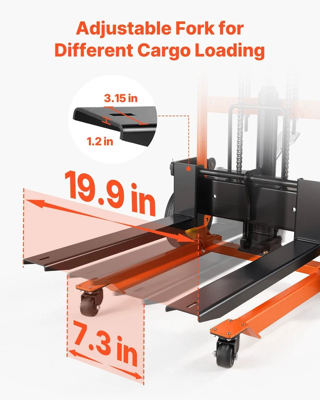 Alt view image 3 of 8 - VEVOR Hydraulic Material Lift Winch Stacker, 450 lbs Load Capacity, Pallet Truck Dolly with Fork Lift Table, 35.4 Inches Max Lifting Height, Foldable & Portable Pallet Jack Table Cart, Orange & Black