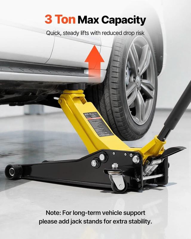 Alt view image 5 of 8 - VEVOR Low Profile Floor Jack, 3 Ton (6614 lbs) Capacity, Steel Racing Floor Jack with Dual Pistons Quick Lift Pump & SUV Adapter, Hydraulic Trolley Car Lift for Sports Cars, Lifting Range 2.95"-19.7"