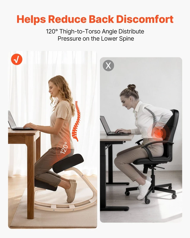 Alt view image 3 of 8 - VEVOR Ergonomic Kneeling Chair, Wooden Posture Knee Chair with Thick Foam Cushions and Solid Wood Frame, Adjustable Height, Natural Relief for Neck or Back Pain, Ideal for Home, Office or Meditation