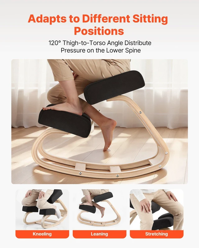 Alt view image 4 of 8 - VEVOR Ergonomic Kneeling Chair, Wooden Posture Knee Chair with Thick Foam Cushions and Solid Wood Frame, Adjustable Height, Natural Relief for Neck or Back Pain, Ideal for Home, Office or Meditation