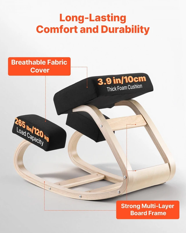 Alt view image 5 of 8 - VEVOR Ergonomic Kneeling Chair, Wooden Posture Knee Chair with Thick Foam Cushions and Solid Wood Frame, Adjustable Height, Natural Relief for Neck or Back Pain, Ideal for Home, Office or Meditation