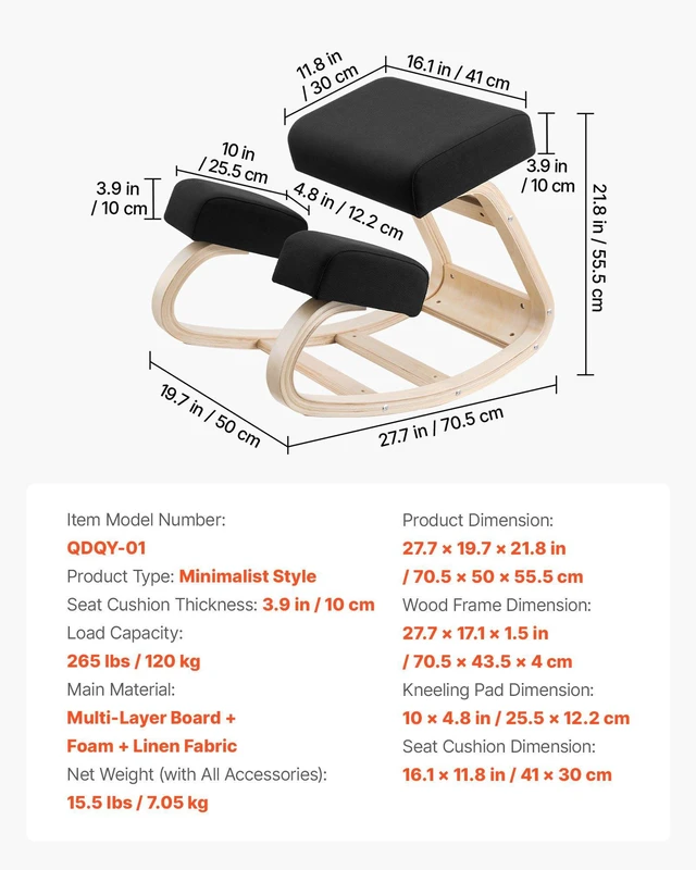Alt view image 7 of 8 - VEVOR Ergonomic Kneeling Chair, Wooden Posture Knee Chair with Thick Foam Cushions and Solid Wood Frame, Adjustable Height, Natural Relief for Neck or Back Pain, Ideal for Home, Office or Meditation