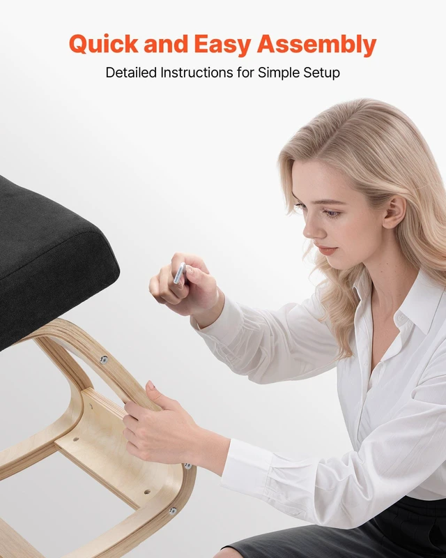 Alt view image 6 of 8 - VEVOR Ergonomic Kneeling Chair, Wooden Posture Knee Chair with Thick Foam Cushions and Solid Wood Frame, Adjustable Height, Natural Relief for Neck or Back Pain, Ideal for Home, Office or Meditation
