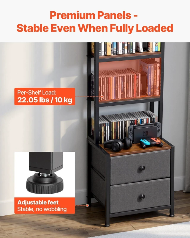 Alt view image 3 of 8 - VEVOR Media Storage Cabinet, 4-Shelf DVD Shelf Organizer with Drawers, 15.75 x 11.81 x 56.50 in Multimedia Storage Organizer for CDs, DVDs, Books and Games, CD Cabinet for Living Room, Home Office