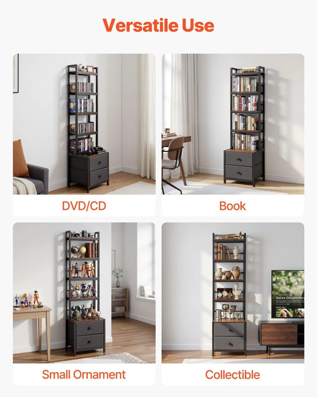 Alt view image 6 of 8 - VEVOR Media Storage Cabinet, 4-Shelf DVD Shelf Organizer with Drawers, 15.75 x 11.81 x 56.50 in Multimedia Storage Organizer for CDs, DVDs, Books and Games, CD Cabinet for Living Room, Home Office