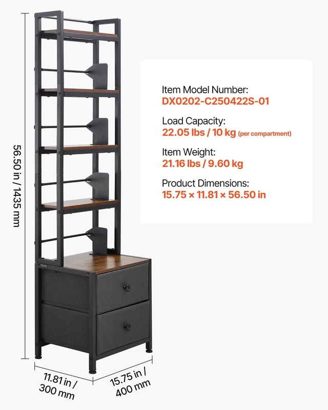 Alt view image 7 of 8 - VEVOR Media Storage Cabinet, 4-Shelf DVD Shelf Organizer with Drawers, 15.75 x 11.81 x 56.50 in Multimedia Storage Organizer for CDs, DVDs, Books and Games, CD Cabinet for Living Room, Home Office