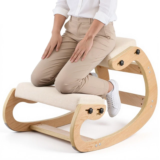 Main image of VEVOR Ergonomic Kneeling Chair, Wooden Posture Knee Chair with Adjustable Thick Foam Cushions & Solid Wood Frame, Adjustable Height, Relief for Neck or Back Pain for Home, Office or Meditation, Beige