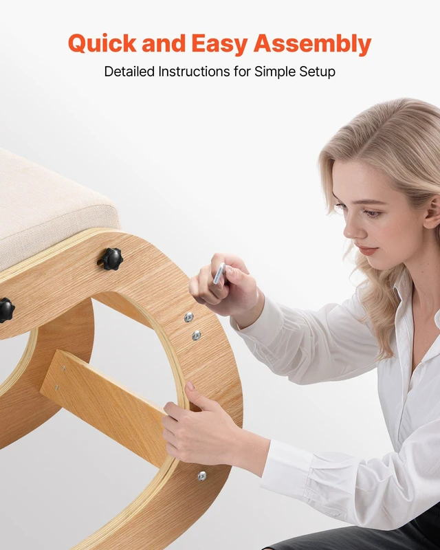 Alt view image 6 of 8 - VEVOR Ergonomic Kneeling Chair, Wooden Posture Knee Chair with Adjustable Thick Foam Cushions & Solid Wood Frame, Adjustable Height, Relief for Neck or Back Pain for Home, Office or Meditation, Beige