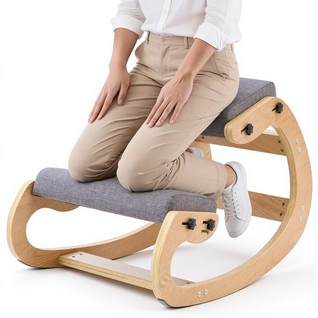 Main image of VEVOR Ergonomic Kneeling Chair, Wooden Posture Knee Chair with Adjustable Thick Foam Cushions & Solid Wood Frame, Adjustable Height, Relief for Neck or Back Pain for Home, Office or Meditation, Gray