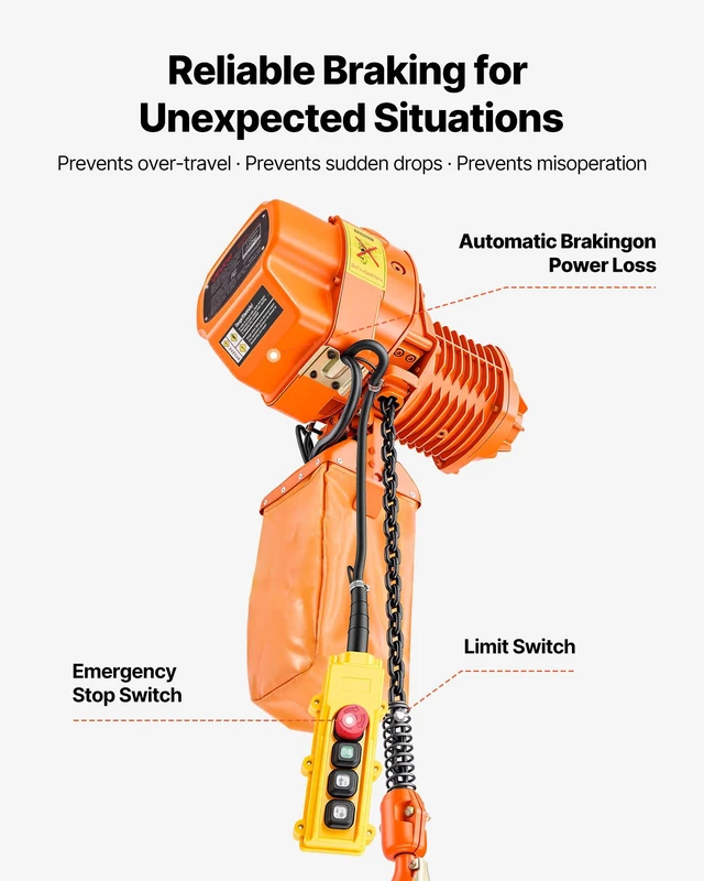 Alt view image 5 of 8 - VEVOR 1100 lbs Electric Chain Hoist, 20 ft Lifting Height, Three-Phase Overhead Crane with 328 ft Wireless & 15 ft Wired Remote Control, Single G80 Chain Hoist for Factories, Warehouses, Garages