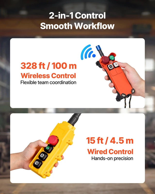 Alt view image 4 of 8 - VEVOR 1100 lbs Electric Chain Hoist, 20 ft Lifting Height, Three-Phase Overhead Crane with 328 ft Wireless & 15 ft Wired Remote Control, Single G80 Chain Hoist for Factories, Warehouses, Garages