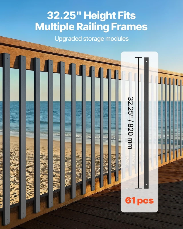 Alt view image 4 of 8 - VEVOR 61 Pack Deck Balusters, 32.28 in Galvanized Steel Railing Spindles, Hollow Rectangle Metal Decking Stair Balusters with Pre-Drilled Hole, End Caps, Screws, for Deck, Porch & Stair Railing, Black
