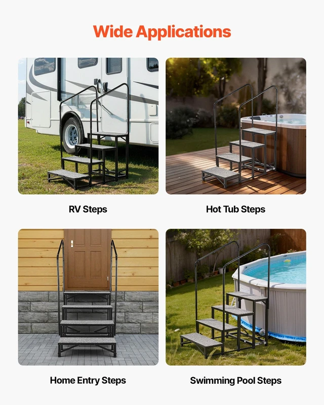 Alt view image 6 of 8 - VEVOR RV Steps with Dual Handrails, 4 Steps, 660 lbs Load Capacity, Heavy Duty Outdoor RV Stairs with Non-Slip Mat for Elderly/Pets, Portable Stairs for Hot Tub, Camper, Mobile Home, Porch, Pool, SPA
