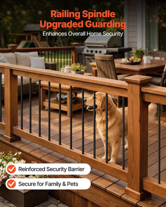 Alt view image 2 of 8 - VEVOR 125 Pack Deck Balusters, 36 in Aluminum Railing Spindles, 3/4 in Diameter Hollow Round Metal Decking Stair Balusters with Connectors, Screws, for Deck, Porch & Staircase Railing Fence, Black