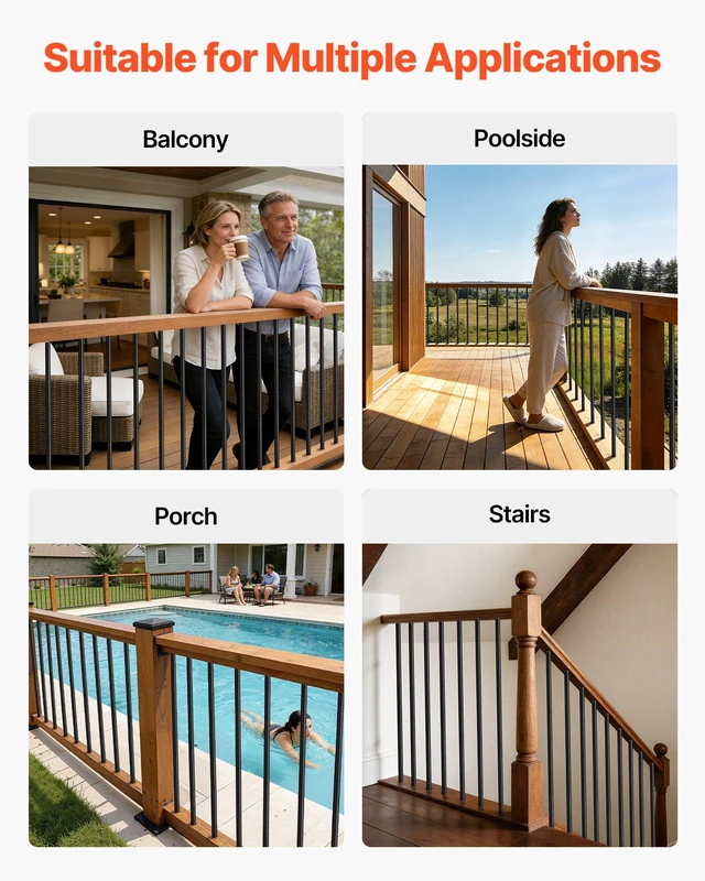 Alt view image 6 of 8 - VEVOR 125 Pack Deck Balusters, 26 in Aluminum Railing Spindles, 3/4 in Diameter Hollow Round Metal Decking Stair Balusters with Connectors, Screws, for Deck, Porch & Staircase Railing Fence, Black