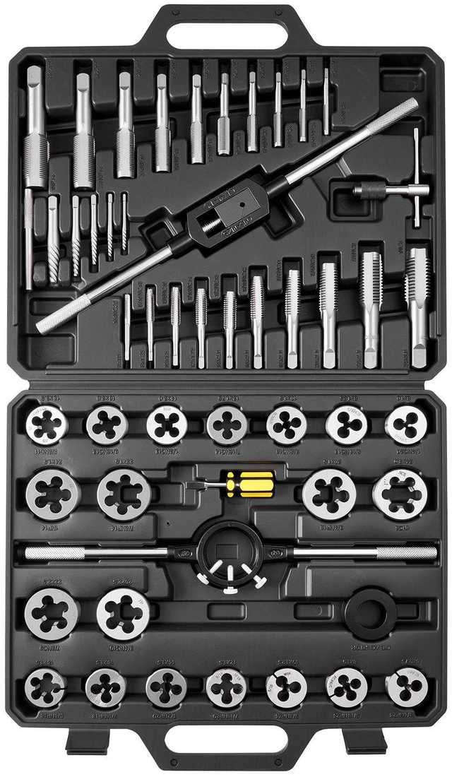 Main image of VEVOR Tap and Die Set, 51-Piece Metric Sizes M6 to M24, with Coarse and Fine Thread Taps and Dies, Wrench, Carrying Case and Complete Accessories, Bearing Steel, for Threading and Rethreading Threads
