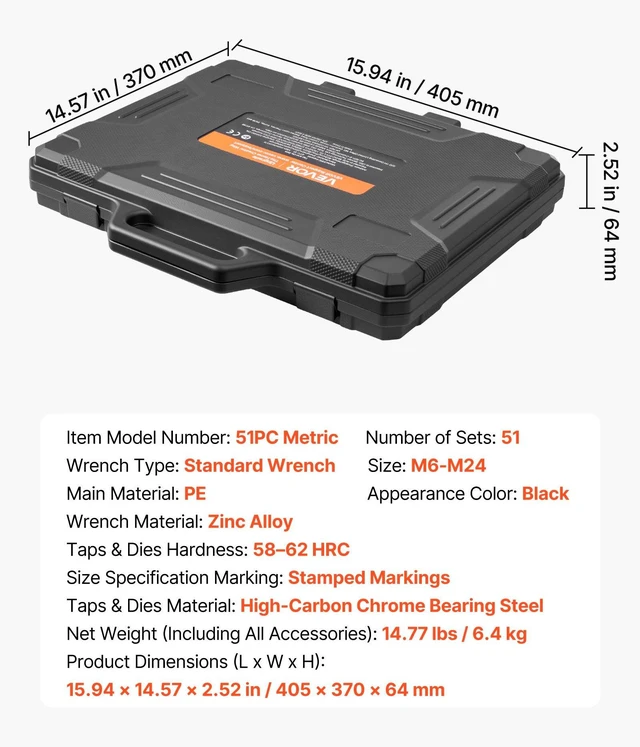Alt view image 7 of 8 - VEVOR Tap and Die Set, 51-Piece Metric Sizes M6 to M24, with Coarse and Fine Thread Taps and Dies, Wrench, Carrying Case and Complete Accessories, Bearing Steel, for Threading and Rethreading Threads