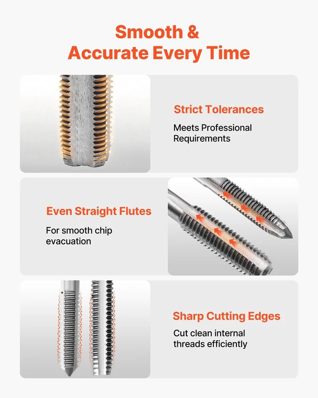 Alt view image 5 of 8 - VEVOR Tap and Die Set, 60-Piece Metric and SAE Sizes M3 to M12, #4 to 1/2", with Coarse and Fine Thread Taps and Dies, Wrench, Carrying Case and Complete Accessories, for Threading and Rethreading