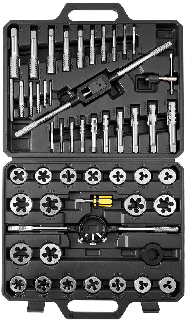 Main image of VEVOR Tap and Die Set, 51-Piece SAE Sizes 1/4" to 1", with Coarse and Fine Thread Taps and Dies, Wrench, Carrying Case and Complete Accessories, Bearing Steel, for Threading and Rethreading Threads
