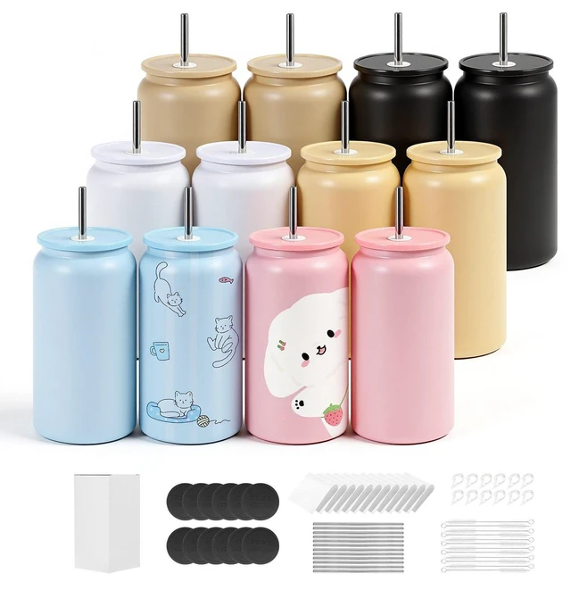 Main image of VEVOR Sublimation Tumblers, 12 Pack, 16 oz Multicolored Tumblers Bulk, Stainless Steel Sublimation Cups with Lids and Straws, Double Wall Insulated Tumbler Blank, for DIY Personalized Customization