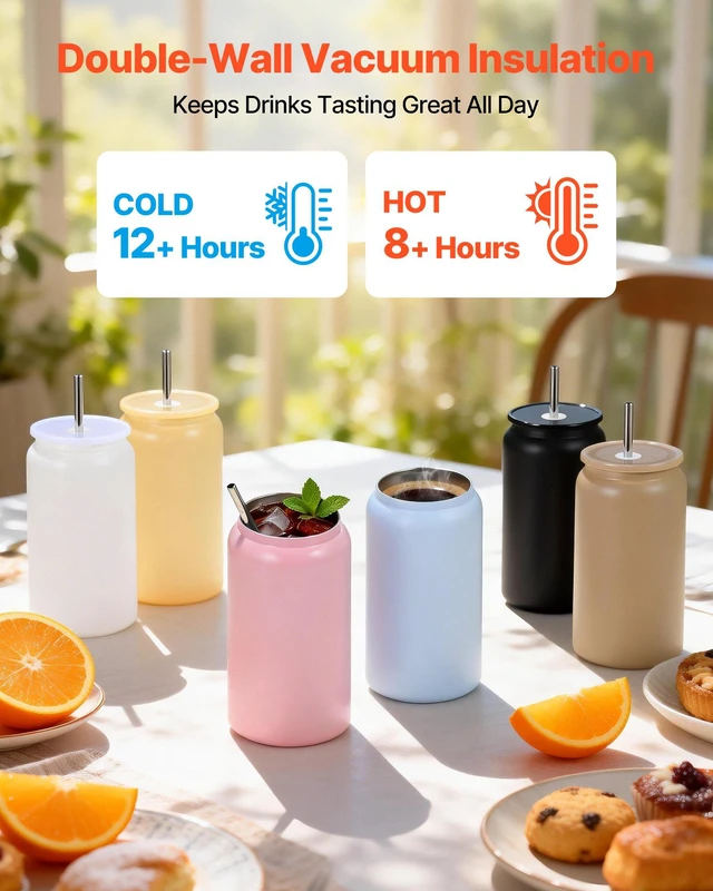 Alt view image 5 of 8 - VEVOR Sublimation Tumblers, 12 Pack, 16 oz Multicolored Tumblers Bulk, Stainless Steel Sublimation Cups with Lids and Straws, Double Wall Insulated Tumbler Blank, for DIY Personalized Customization