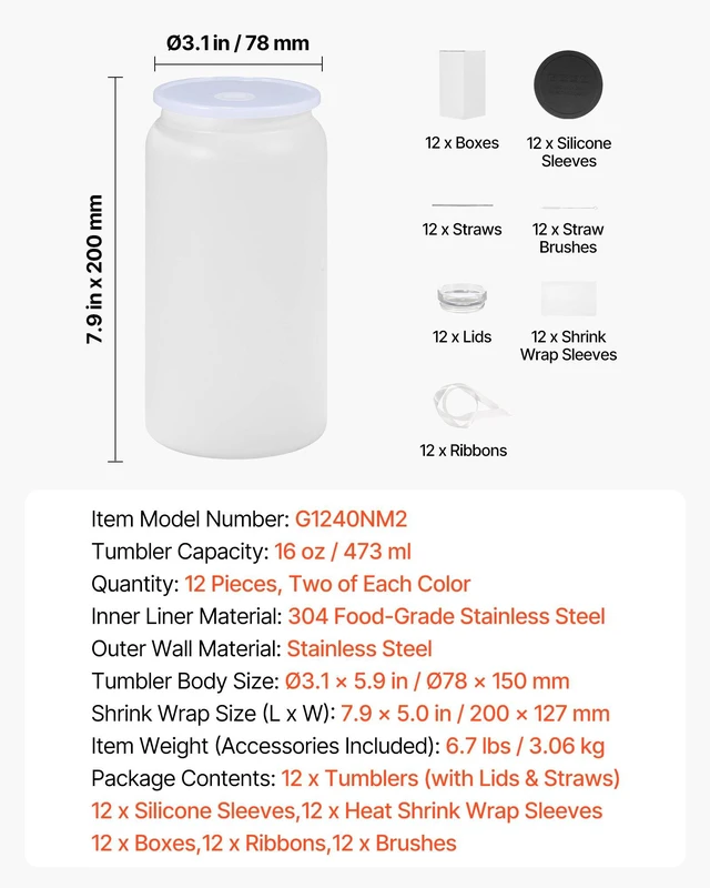 Alt view image 7 of 8 - VEVOR Sublimation Tumblers, 12 Pack, 16 oz Multicolored Tumblers Bulk, Stainless Steel Sublimation Cups with Lids and Straws, Double Wall Insulated Tumbler Blank, for DIY Personalized Customization