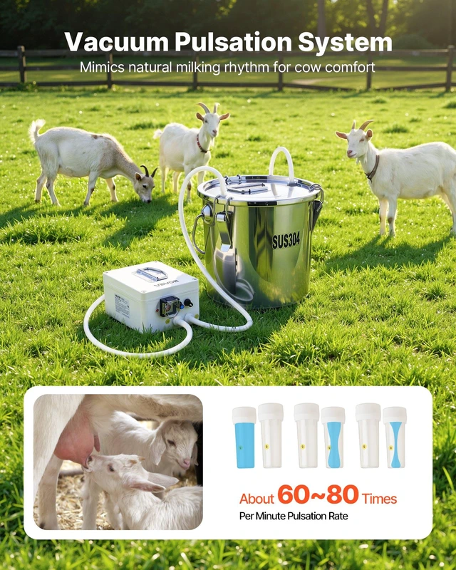 Alt view image 5 of 8 - VEVOR Goat Milking Machine, 0.8 Gal / 3 L Food-Grade Stainless Steel Bucket, with 5200 mAh Rechargeable Battery, 2 Teat Cups, Cordless Portable Pulsation Vaccum Electric Milking Machine for Goats Only