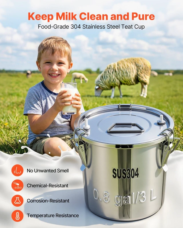 Alt view image 7 of 8 - VEVOR Goat Milking Machine, 0.8 Gal / 3 L Food-Grade Stainless Steel Bucket, with 5200 mAh Rechargeable Battery, 2 Teat Cups, Cordless Portable Pulsation Vaccum Electric Milking Machine for Goats Only
