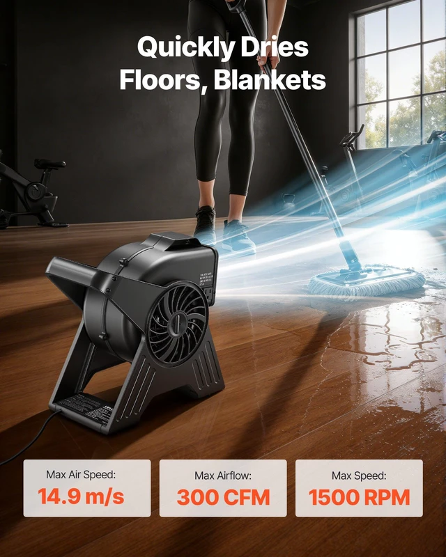 Alt view image 2 of 8 - VEVOR Blower Fan, 13 in Portable Utility Floor Fan, 300 CFM, 3 Speeds, Multi-Angle Airflow, Lightweight Portable High Velocity Air Mover, for Drying, Dehumidifying, Carpets, Air Circulation, Cooling