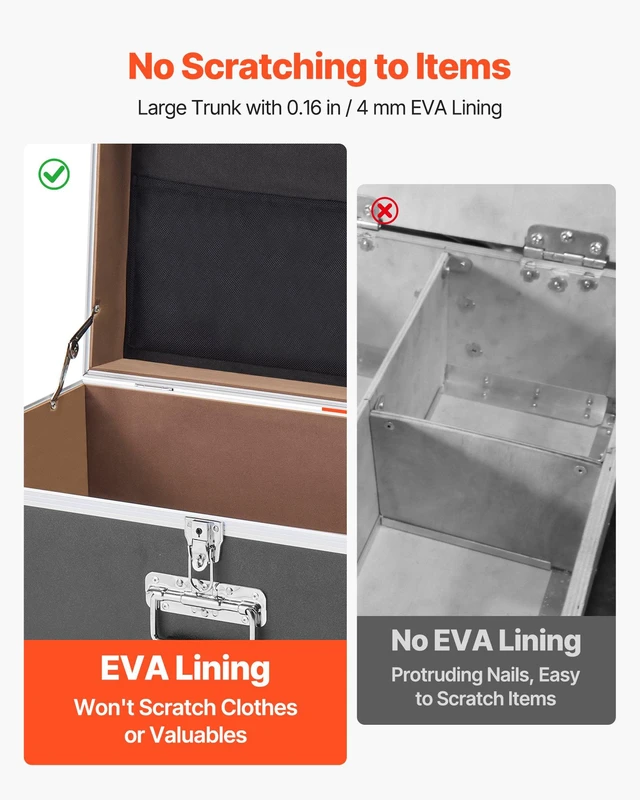 Alt view image 4 of 8 - VEVOR Metal Storage Trunk, Set of 2, Wooden Suitcase Storage Boxes with Padlocks, Large Trunk Includes Casters and 3 Metal Handles, Decorative Store Chest with Lids for Travel, Apartment, Dorm, Gray