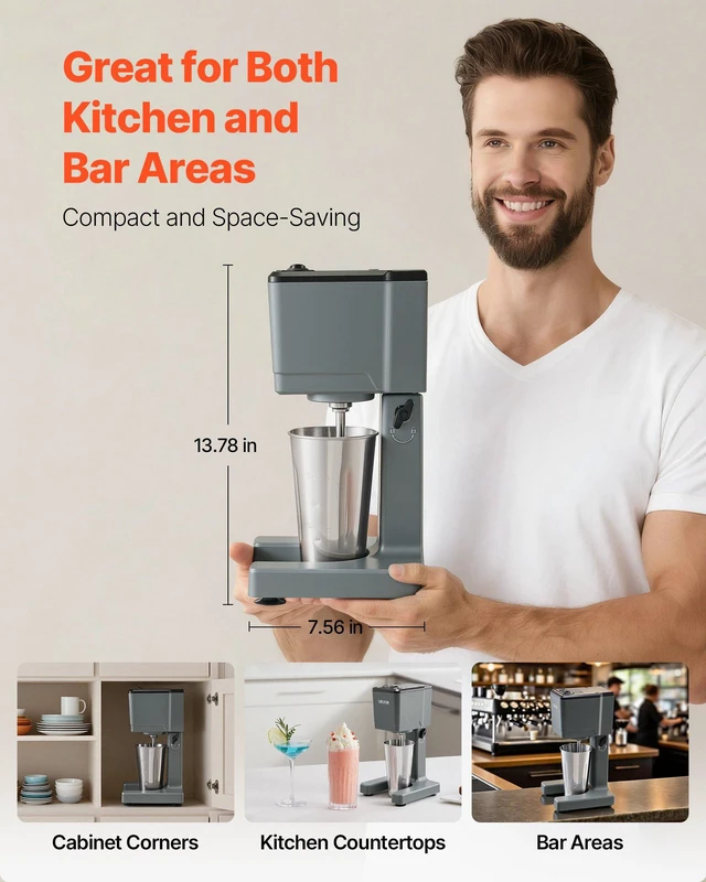 Alt view image 6 of 8 - VEVOR Milkshake Maker, 150W Milk Shake Maker Mixer, Single Head Drink Mixer Blender Machine, Dual-Speed Adjustment Milkshake Blender with Stainless Steel Cup, for Home, Kitchen, Bar & Beverage Shop