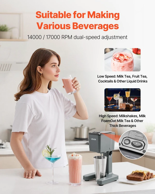 Alt view image 2 of 8 - VEVOR Milkshake Maker, 150W Milk Shake Maker Mixer, Single Head Drink Mixer Blender Machine, Dual-Speed Adjustment Milkshake Blender with Stainless Steel Cup, for Home, Kitchen, Bar & Beverage Shop
