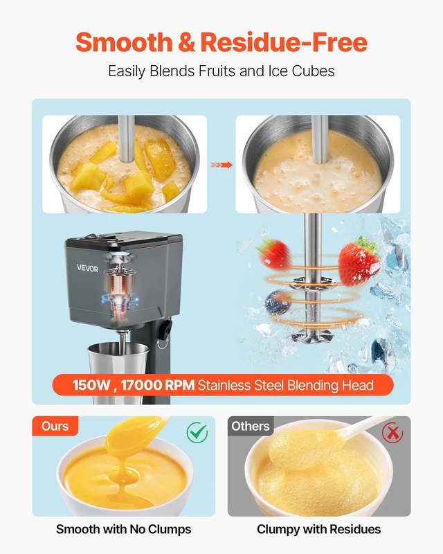 Alt view image 3 of 8 - VEVOR Milkshake Maker, 150W Milk Shake Maker Mixer, Single Head Drink Mixer Blender Machine, Dual-Speed Adjustment Milkshake Blender with Stainless Steel Cup, for Home, Kitchen, Bar & Beverage Shop